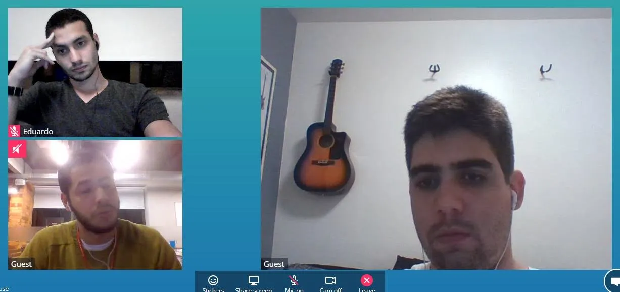 Eu, Gabriel e Ferolla em uma reunião.