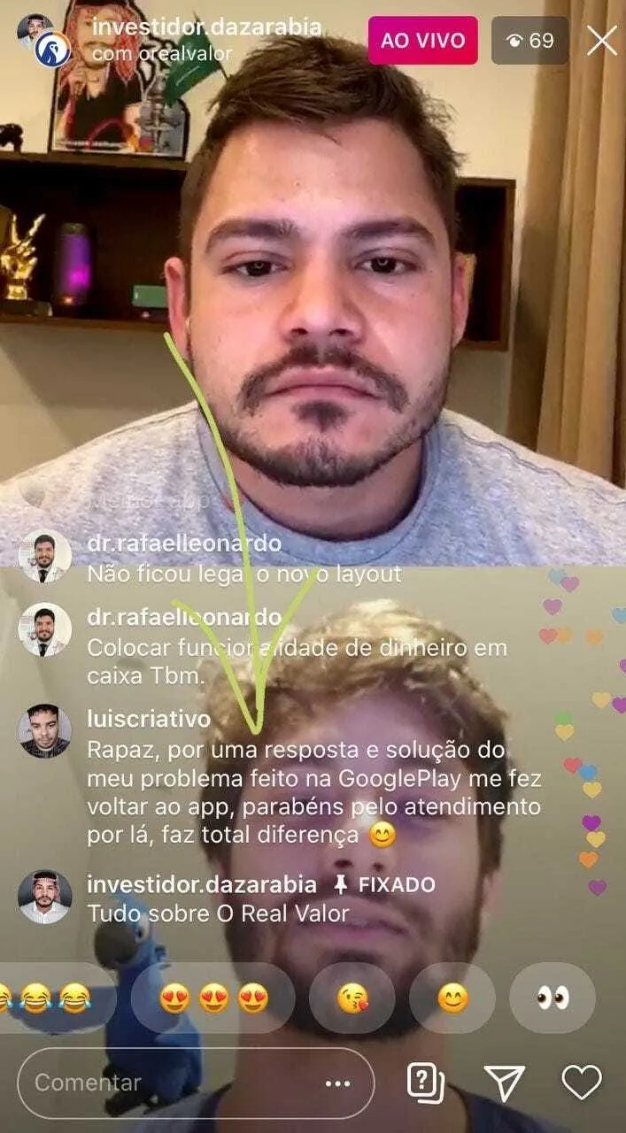Usuários dando feedback a todo momento nas lives.